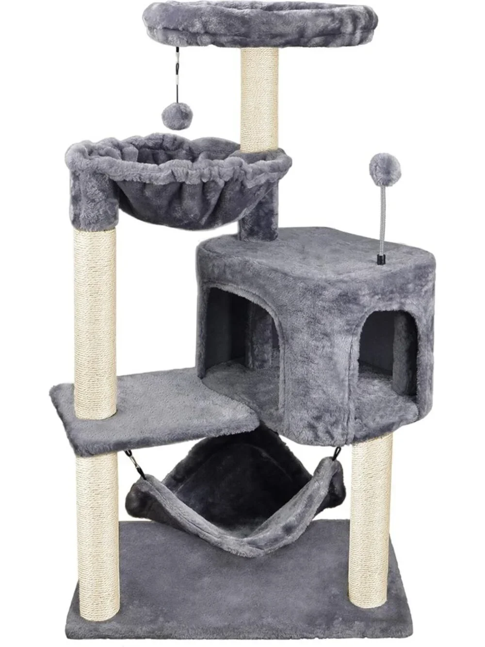 Cozy Cat Tree with Condo & Large Hammock - Grey, Perfect for Play & Relaxation